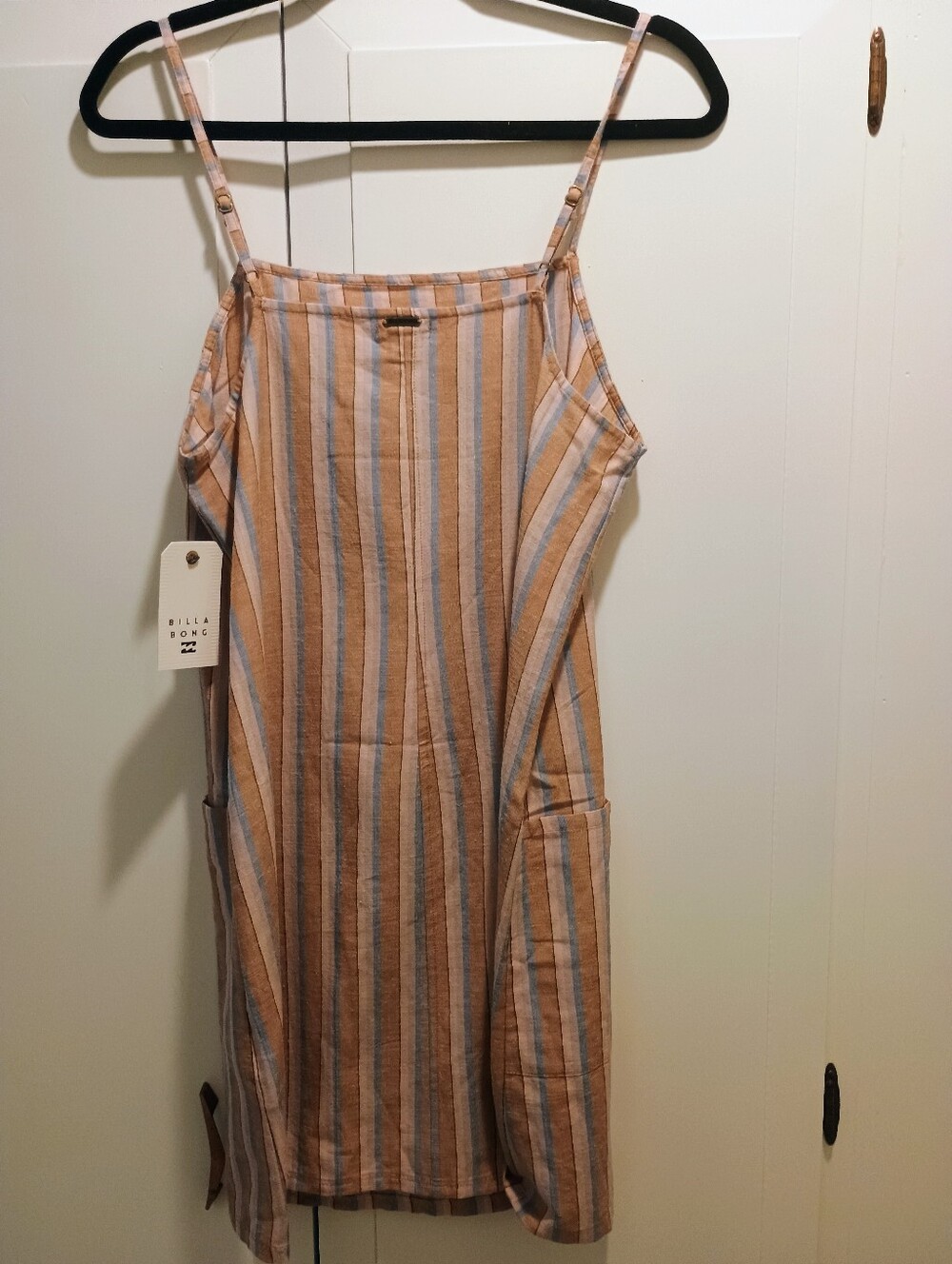 Billabong Striped Sleeveless Shift Dress With Pockets! Beach Casual Coastal NWT - Picture 4 of 9